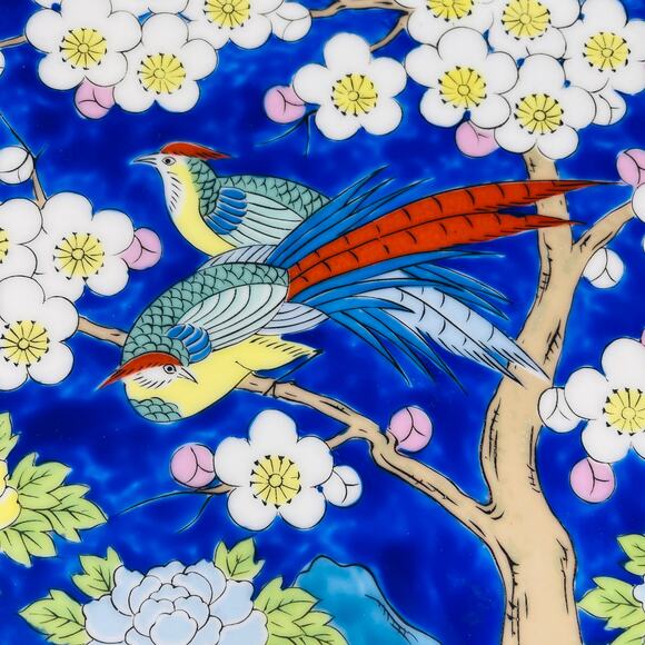 1960s Hand Painted Asian Royal Blue Pheasant Plate 10 1/4” - Picture 2 of 5